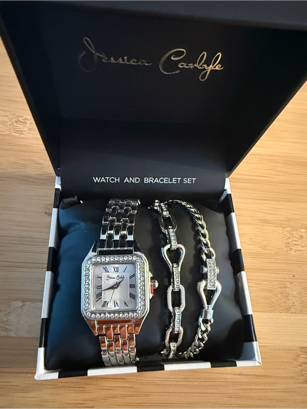 Jessica Carlyle Women's Silver-Tone Watch Bracelet Set Roman Box